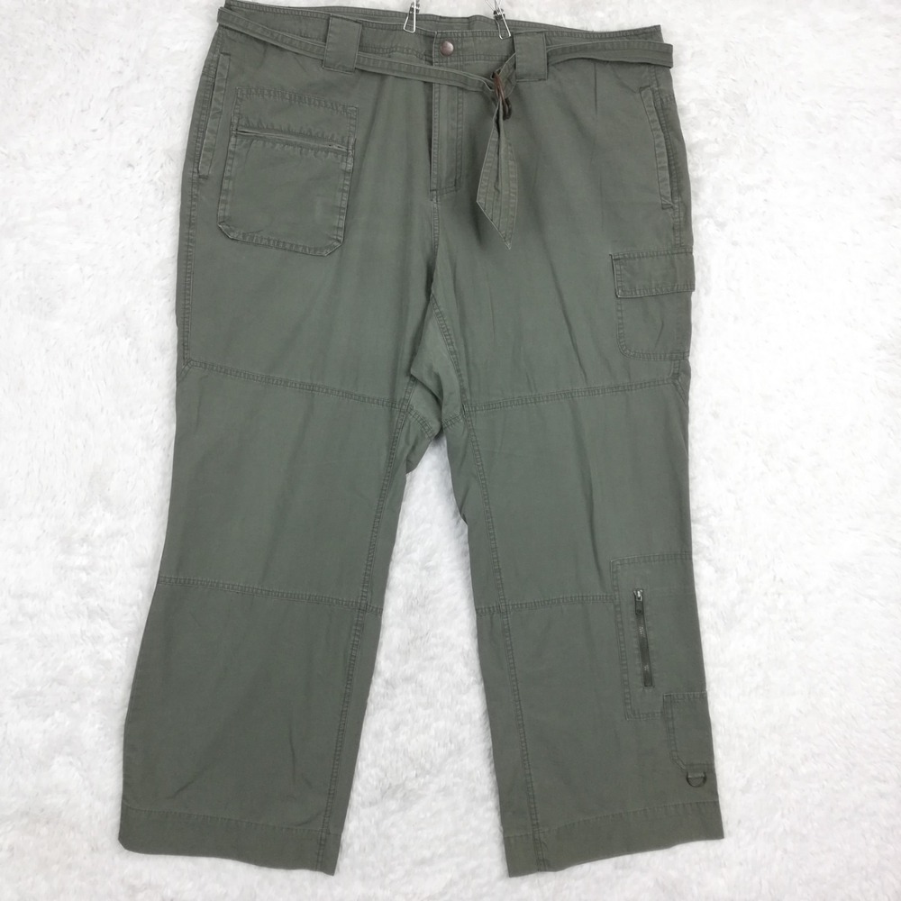 Venezia Womens Pants Utility Cargo Green High Rise Belted Casual Trail Plus 24‎